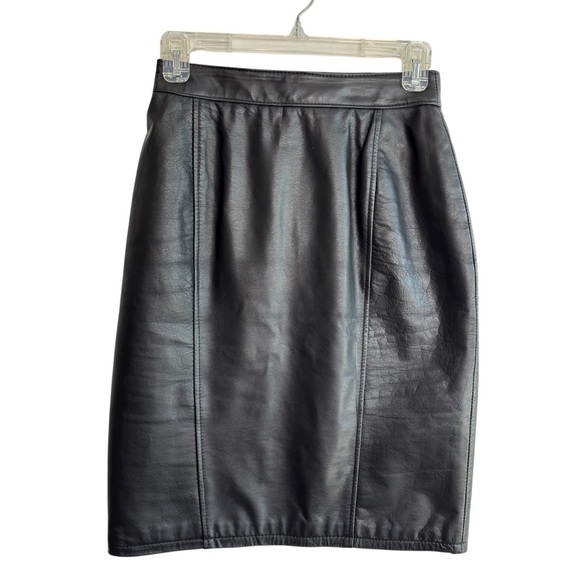 Byrnes & Baker Vintage Sexy Genuine Black Leather Pencil Skirt Women's Size 8 - Picture 3 of 13